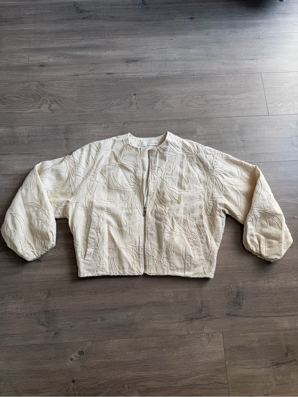 Zara cream embroidered bomber jacket - size medium